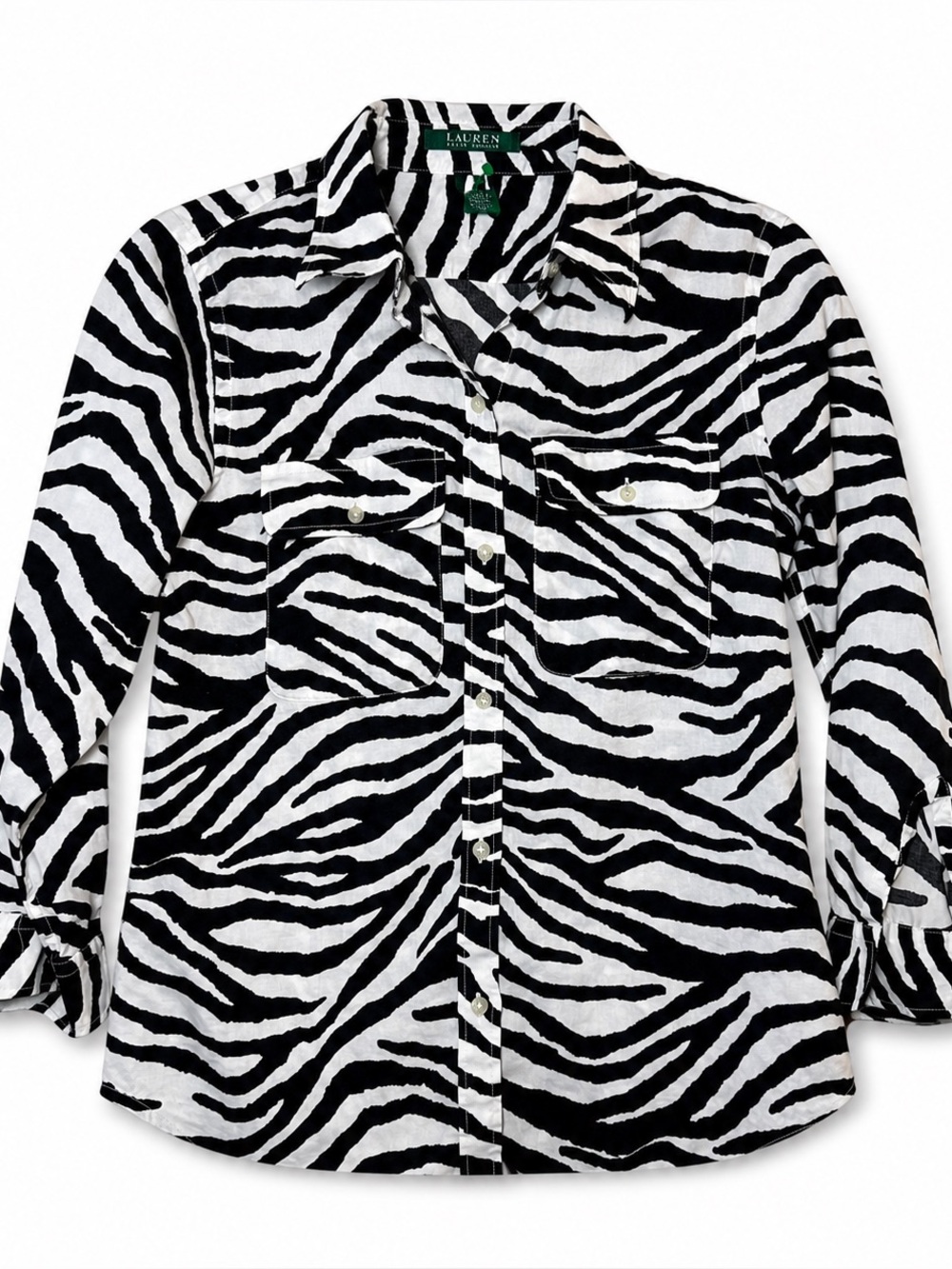 Lauren Ralph Lauren Zebra Print Button Down Utility Shirt Size Small